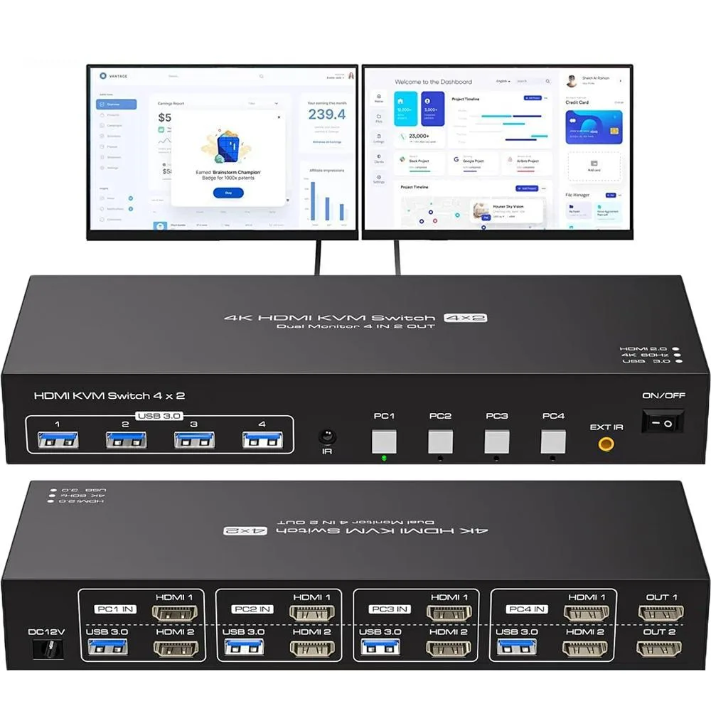 LUOM LUOM SW242-2HD 4-Port Dual Monitor KVM Switch 4K 60Hz USB 3.0 — product photo