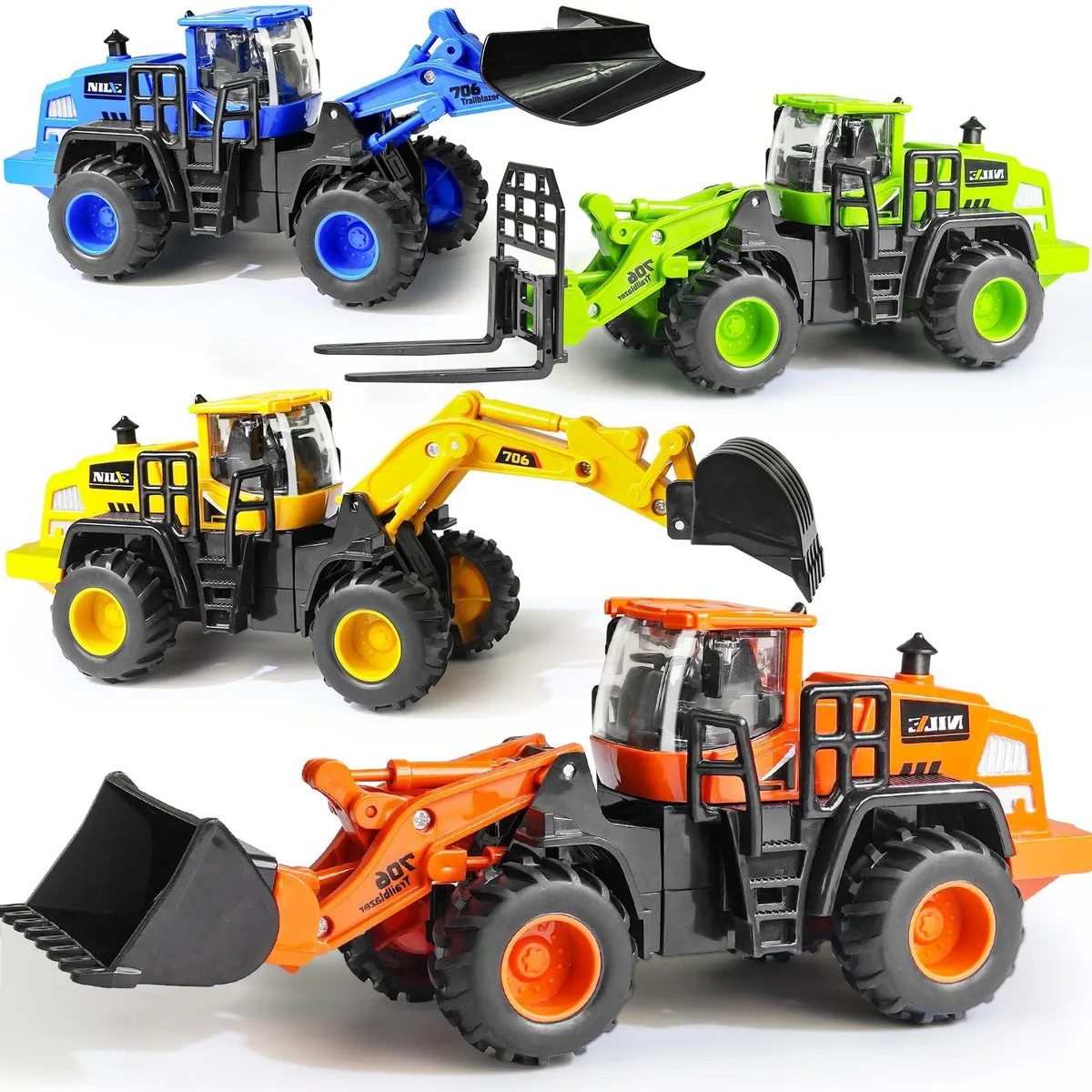 Beestech Construction Truck 4-Pack Excavator Bulldozer Forklift Friction Powered Vehicles — product photo