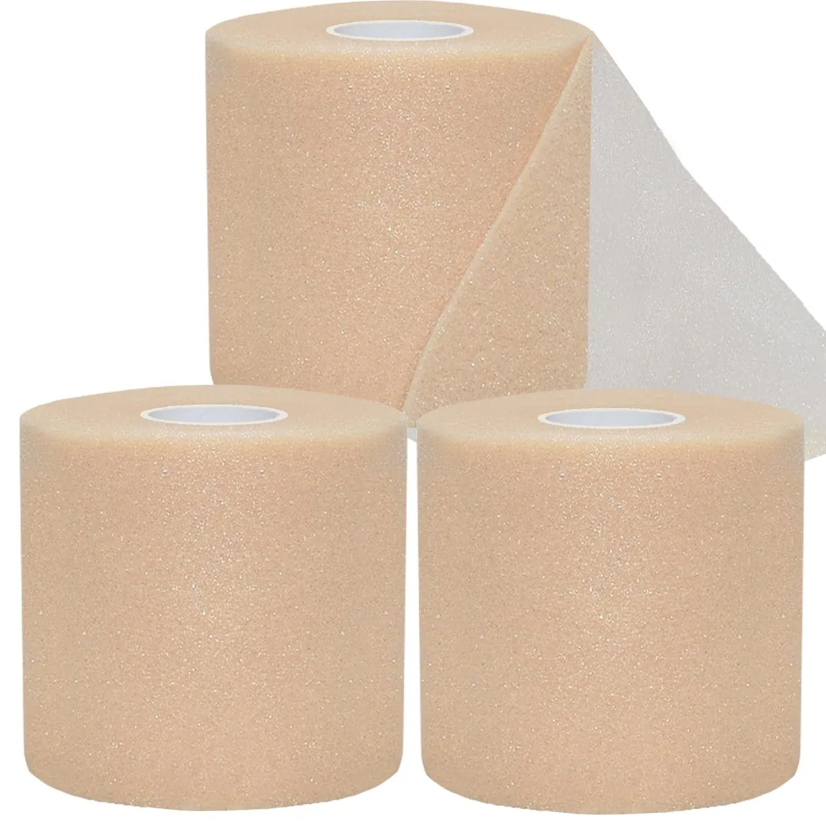 Three rolls of blue foam pre-wrap tape, each 2.4 inches wide by 22 yards long