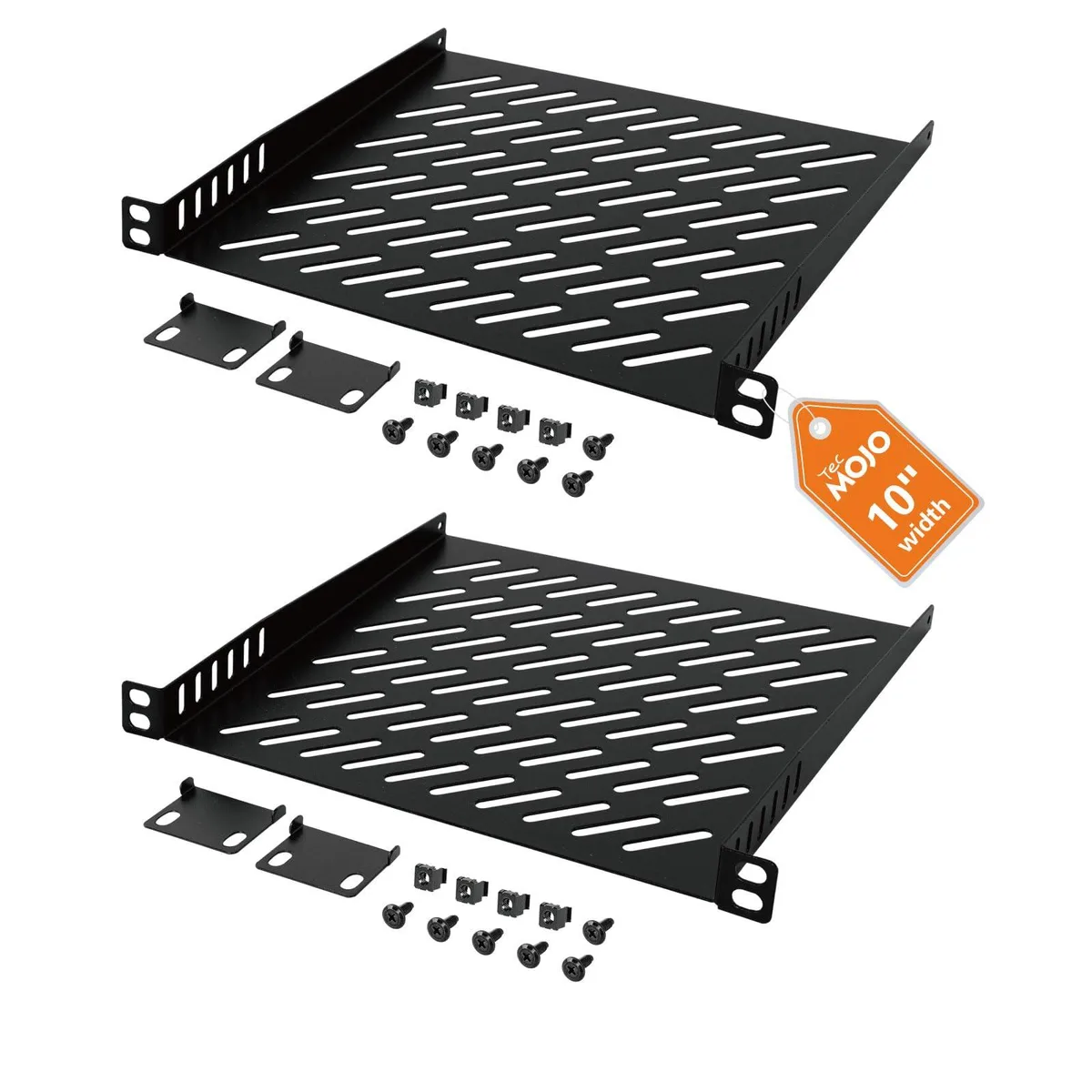  StarTech.com 0.5U 10" Vented Cantilever Shelf 2-Pack 7.87" Deep Black — product photo