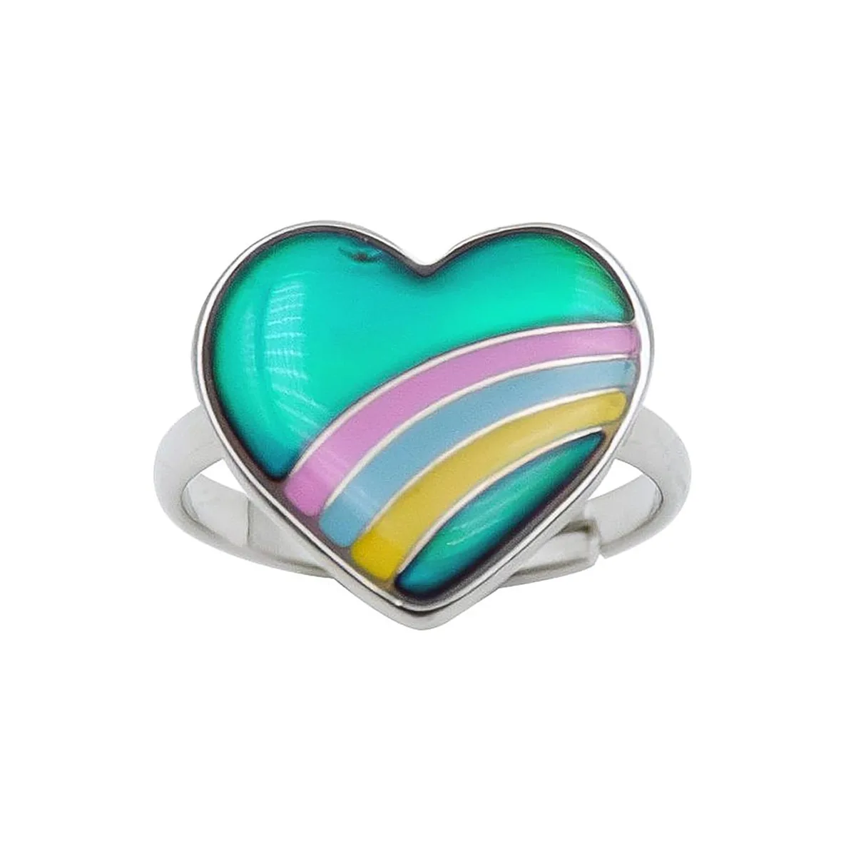  FUN JEWELS Rainbow Heart Color Change Mood Ring Adjustable Size 4-7 13x14mm — product photo