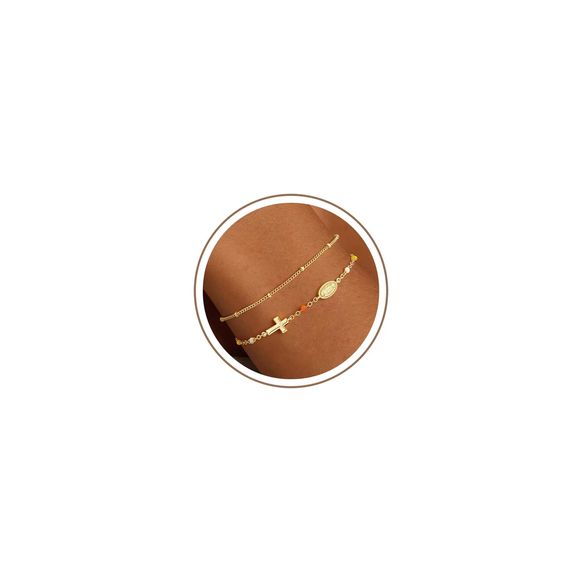  Turandoss 14K Gold Plated Virgin Mary Cross Bracelet 6+2 — product photo