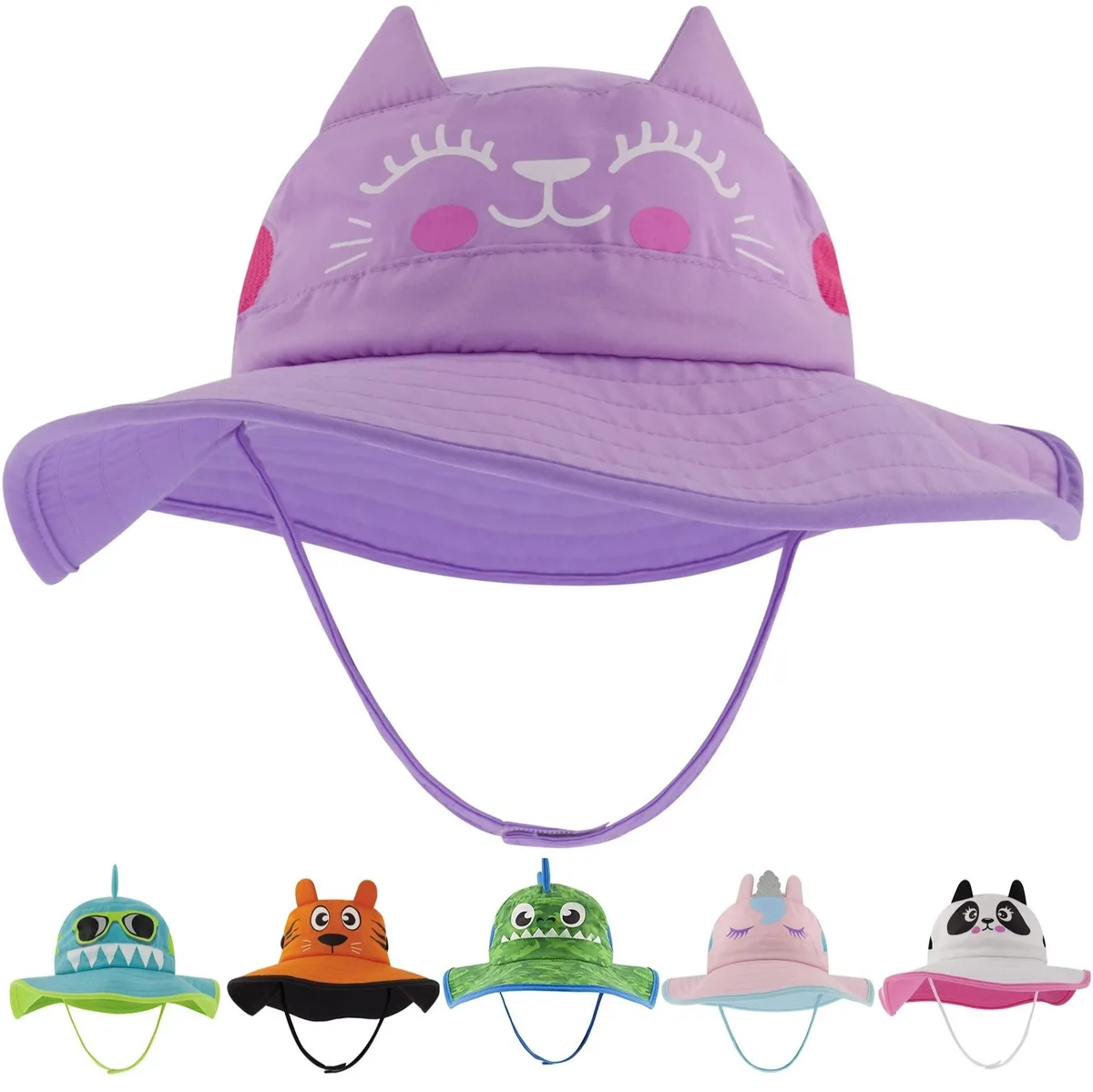 Black bucket hat with cat embroidery and mesh side vents