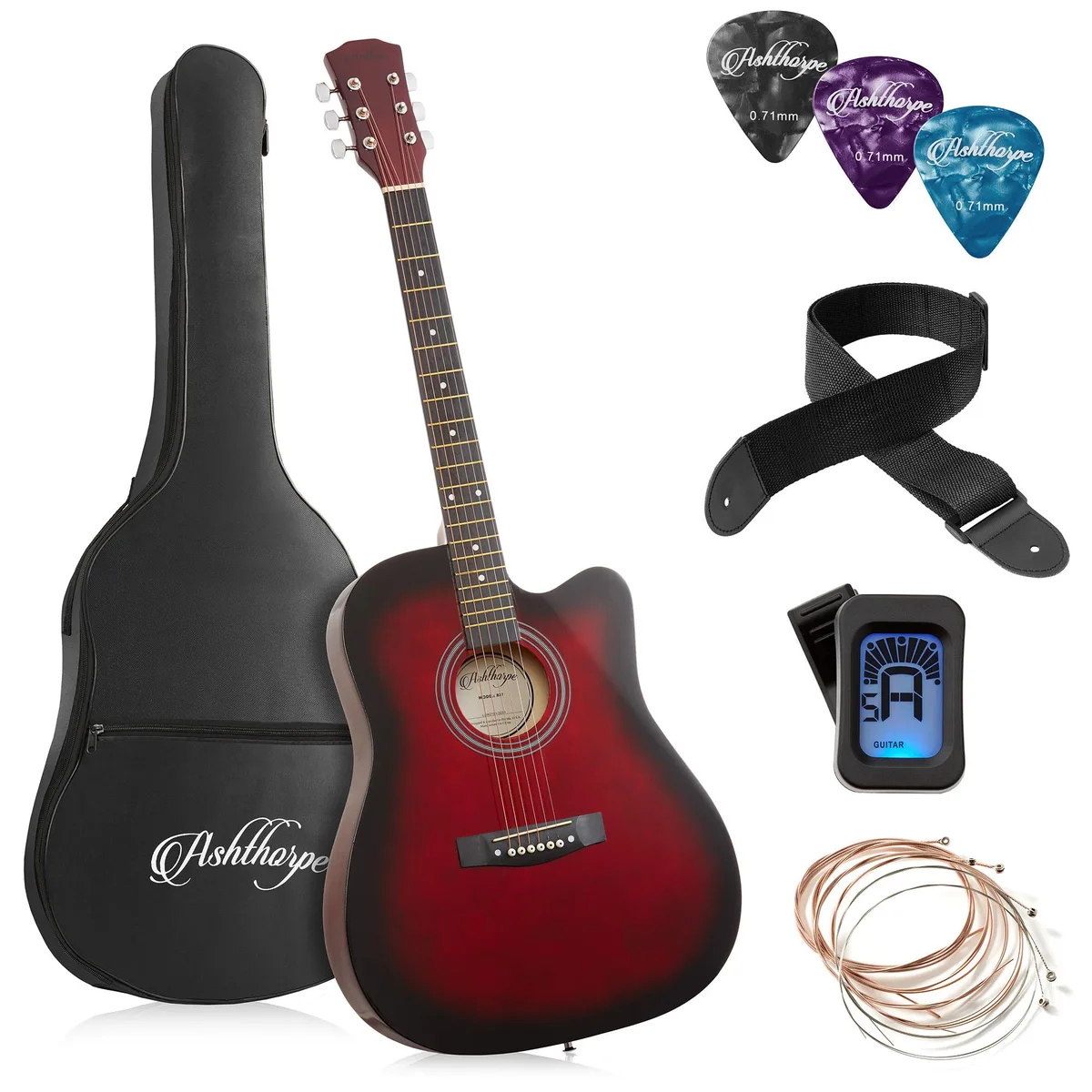 Ashthorpe Ashthorpe 41-inch Beginner Cutaway Acoustic Guitar (Red) — product photo