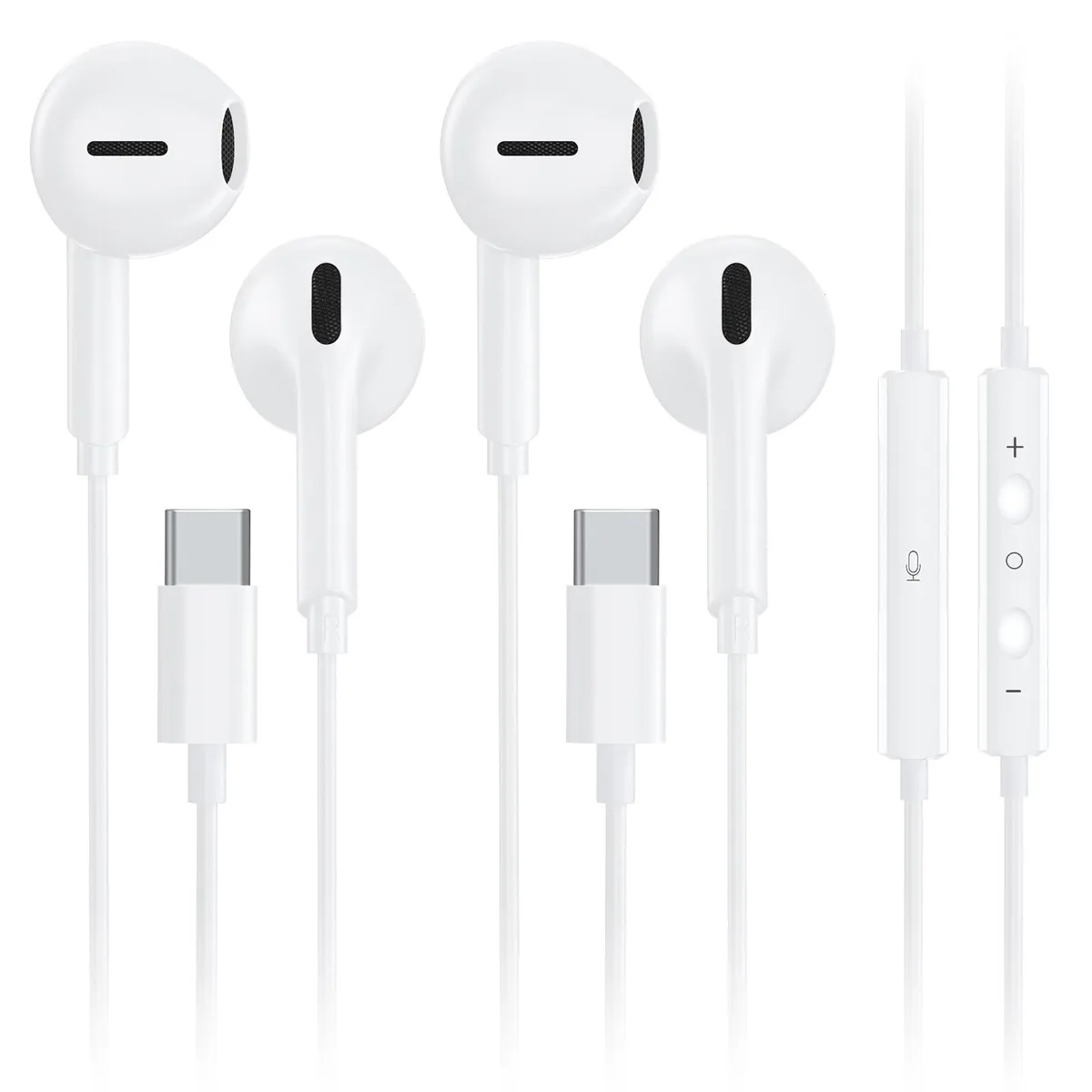 No Sew No Sew USBC 2 USB-C wired in-ear headphones 2-pack White — product photo