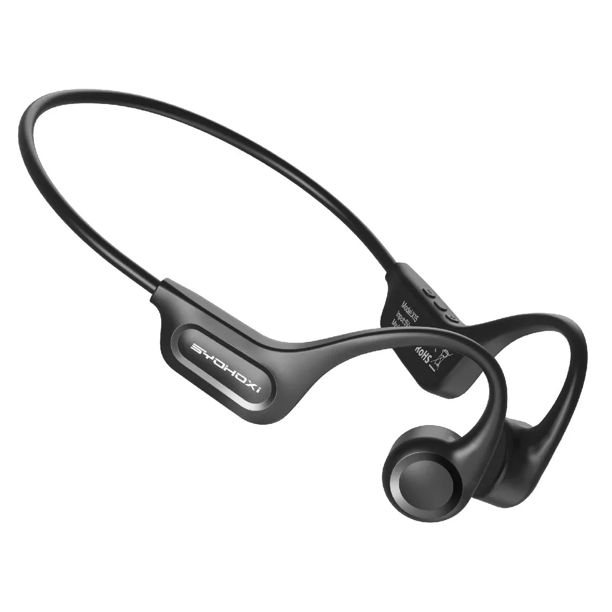 White open-ear bone conduction headphones with ear hooks