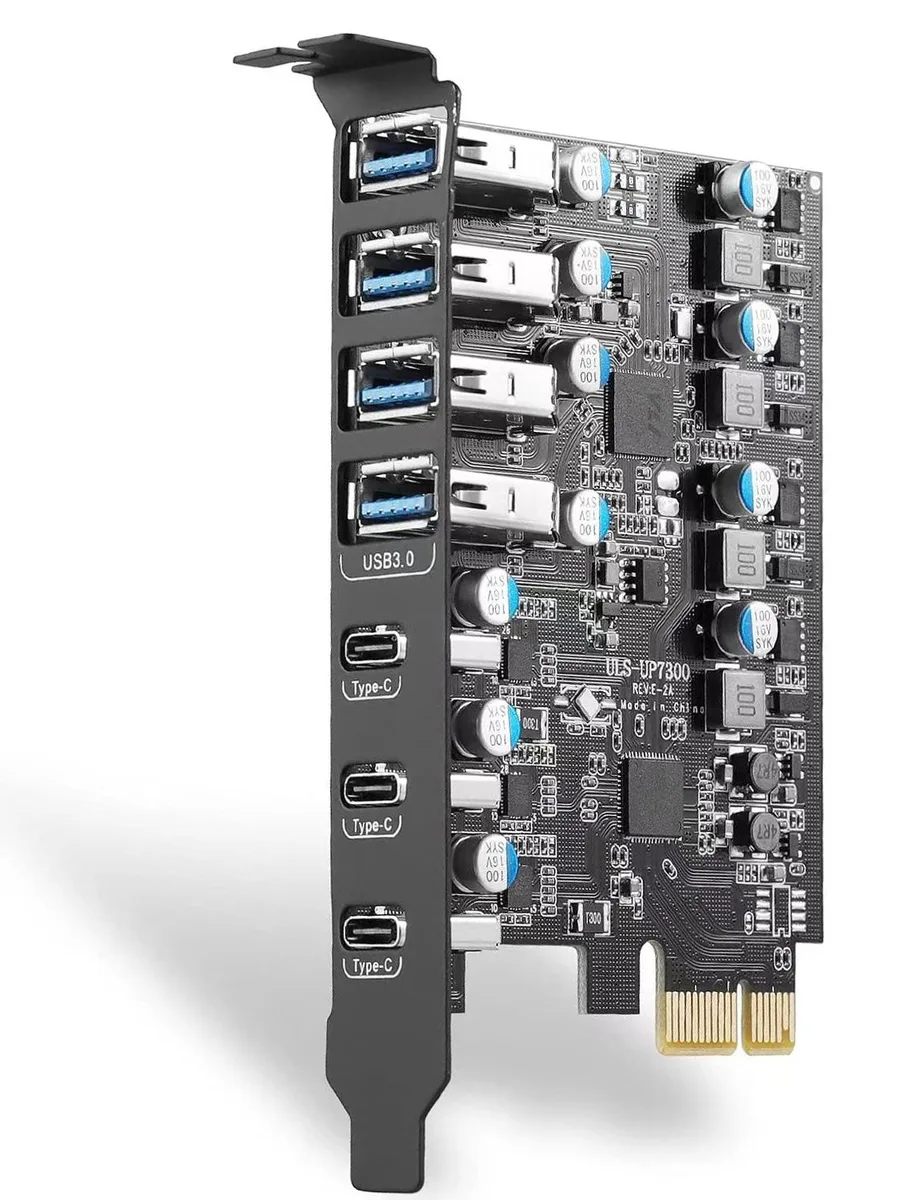 ESTONE ESTONE PCIE24A3C 7-port PCIe USB 3.0 expansion card (4× USB-A, 3× USB-C) — product photo