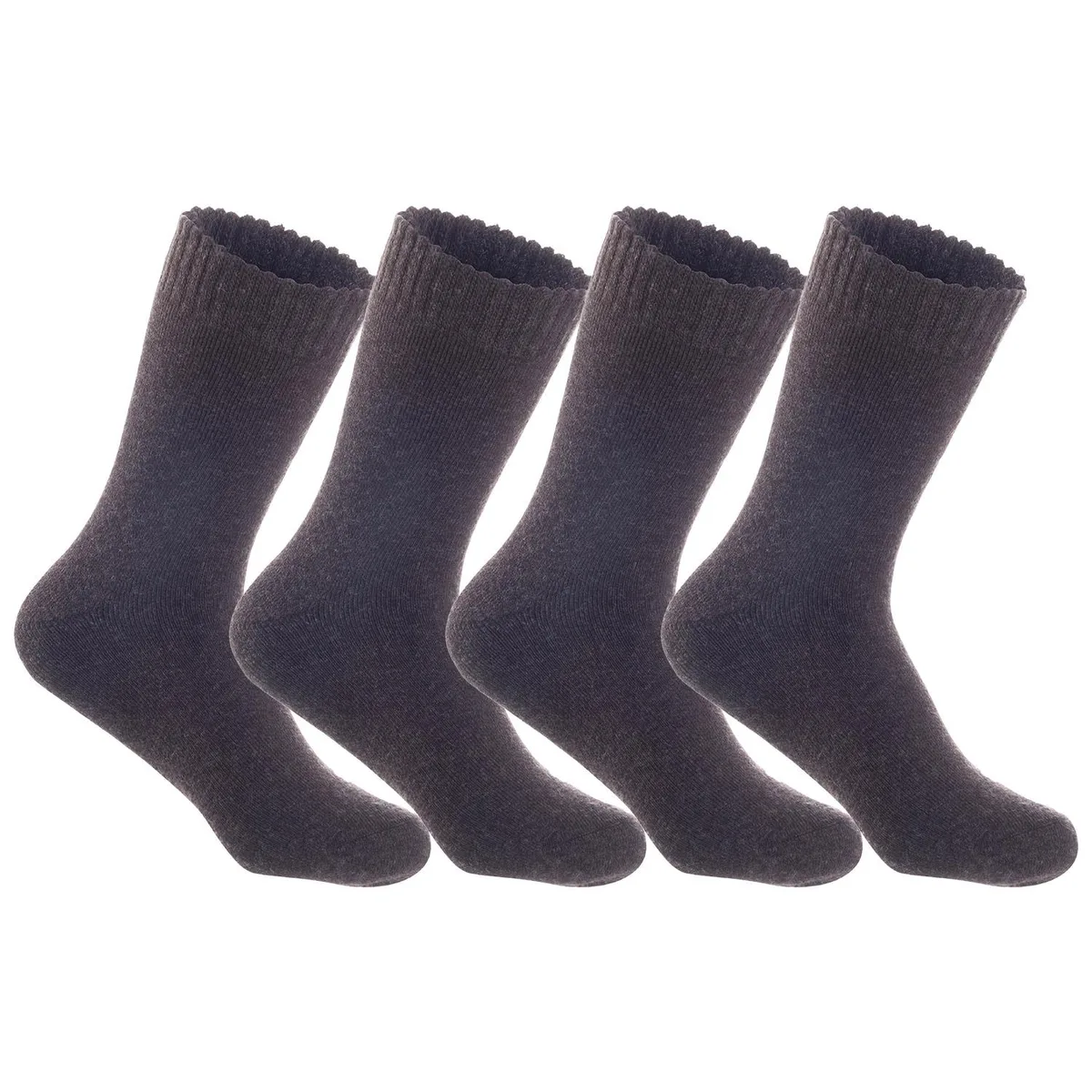 Four pairs of coffee wool crew socks folded together