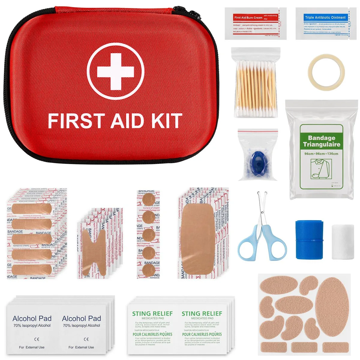 Red hard-shell EVA medical kit, compact rectangular case with zip closure