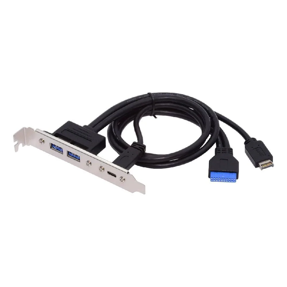Fervit Fervit 10Gbps USB 3.0 19/20Pin &amp; Type-E to Dual USB-A &amp; USB-C PCIe Bracket 50cm Cable — product photo