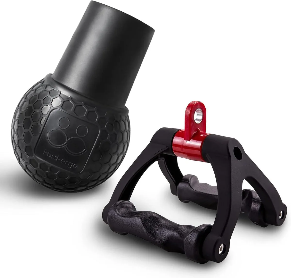 Metal double D handle with textured grips and central attachment loop