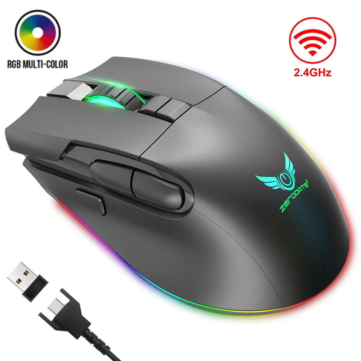IHDAPP IHDAPP 2.4G Wireless Gaming Mouse RGB 3200 DPI 7 Buttons Rechargeable Black — product photo