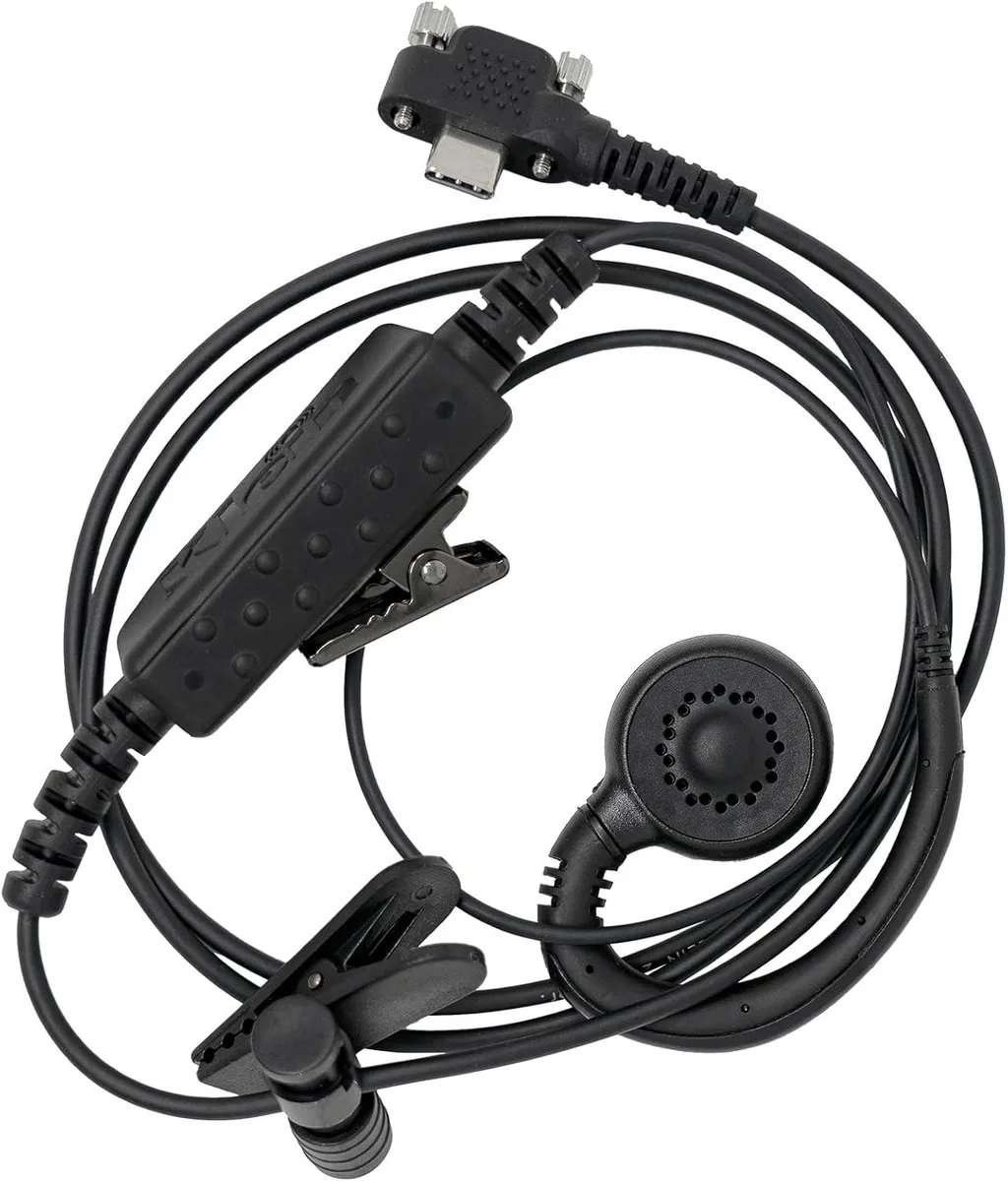 Wired PTT headset with coiled cable and inline control button