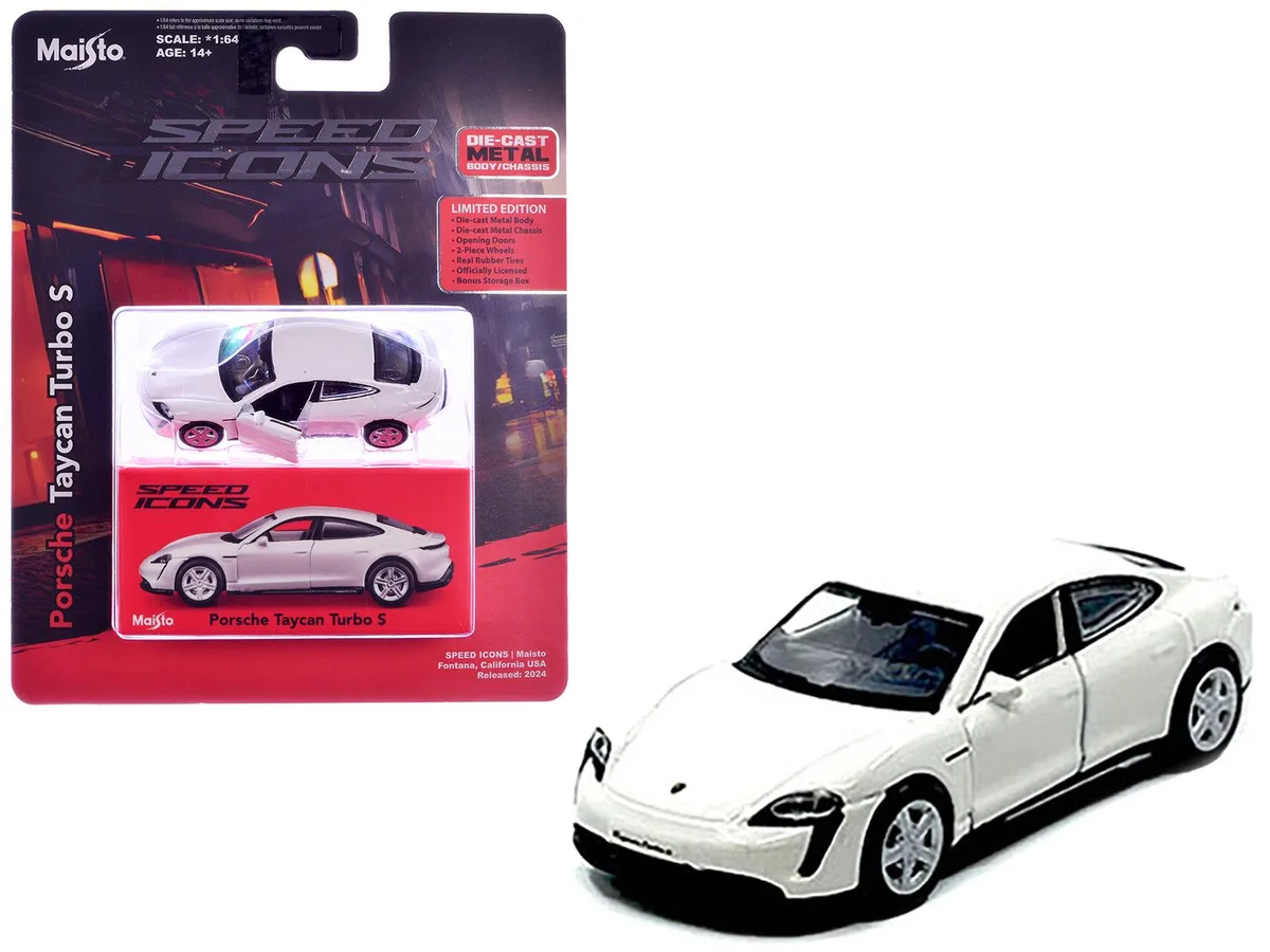 Maisto Maisto Porsche Taycan Turbo S White "Speed Icons" 1/64 hobby collectible — product photo