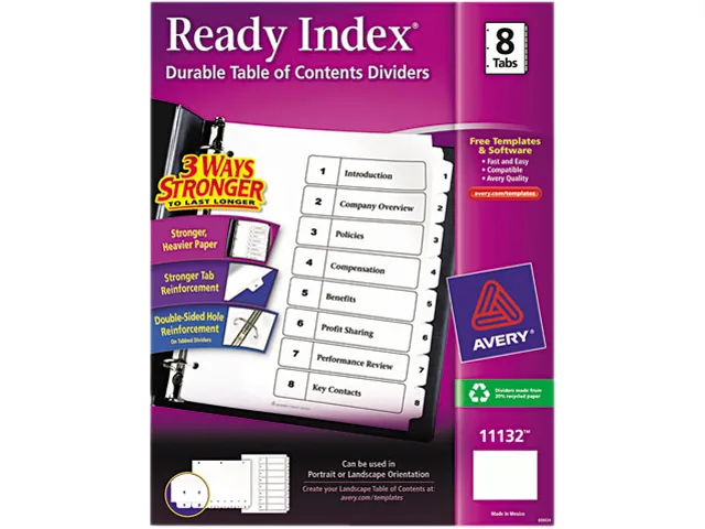 Avery Avery 11132 Classic Tab Dividers 8-Tab 1-8 Letter Black/White card filing — product photo