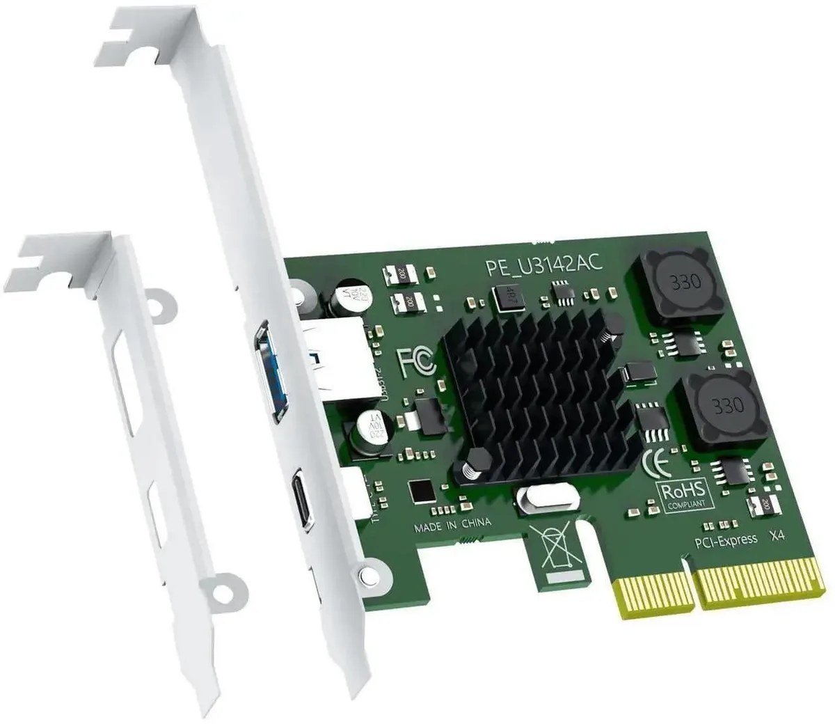 SMUGDESK SMUGDESK U3142AC PCIe X4 USB 3.1 Gen2 Data Adapter 10Gbps Type-A+Type-C ASM3142 Dual Bracket — product photo