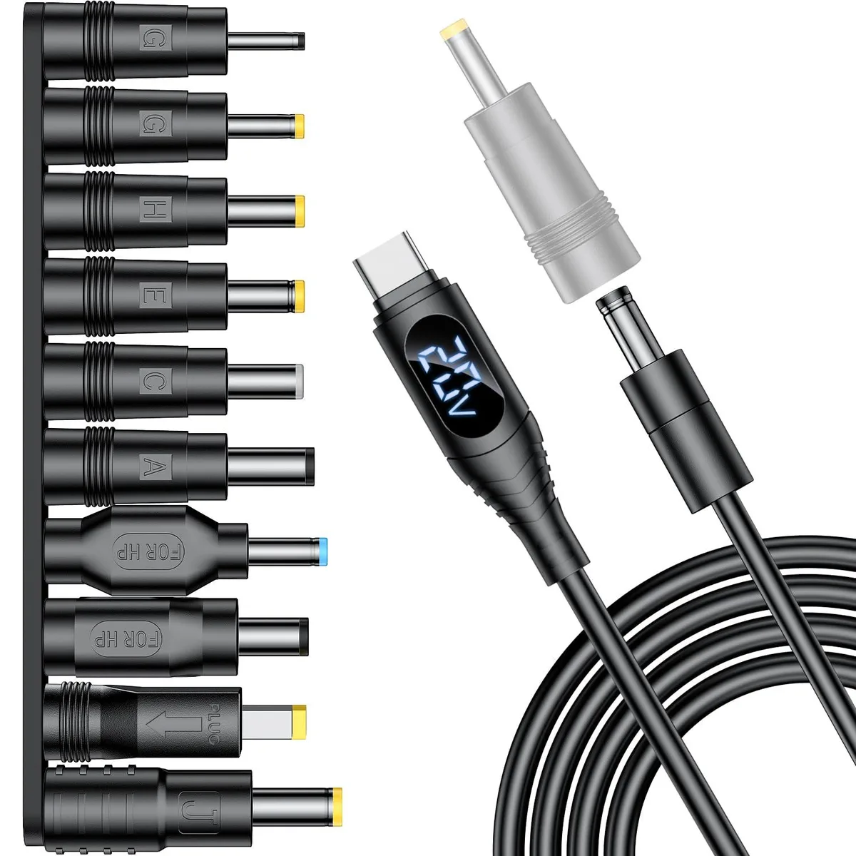 FLEANE FLEANE Universal Laptop DC Charger Kit 100W PD Trigger Cable 10 Connectors Display — product photo