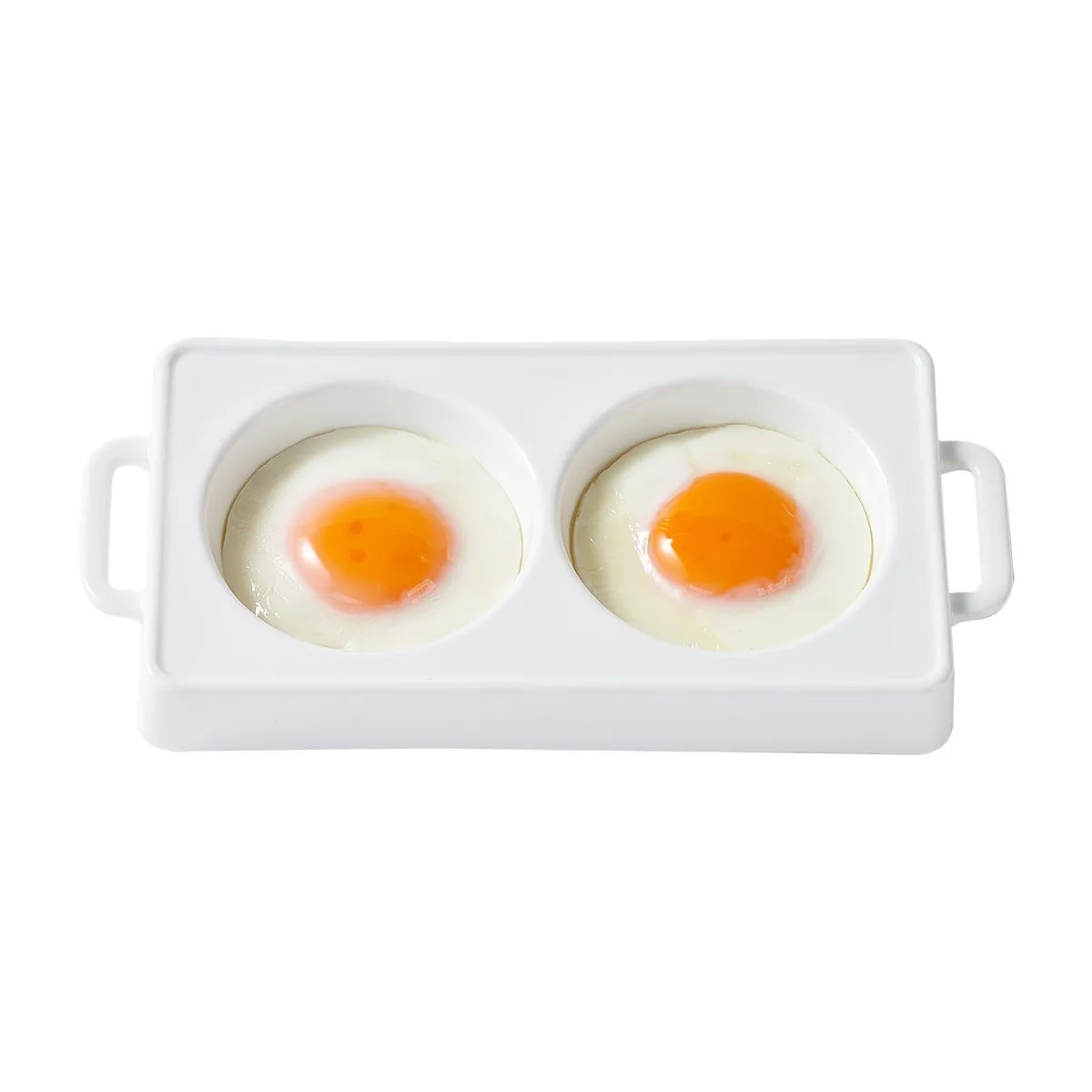 White ceramic microwave egg cooker with two round cavities