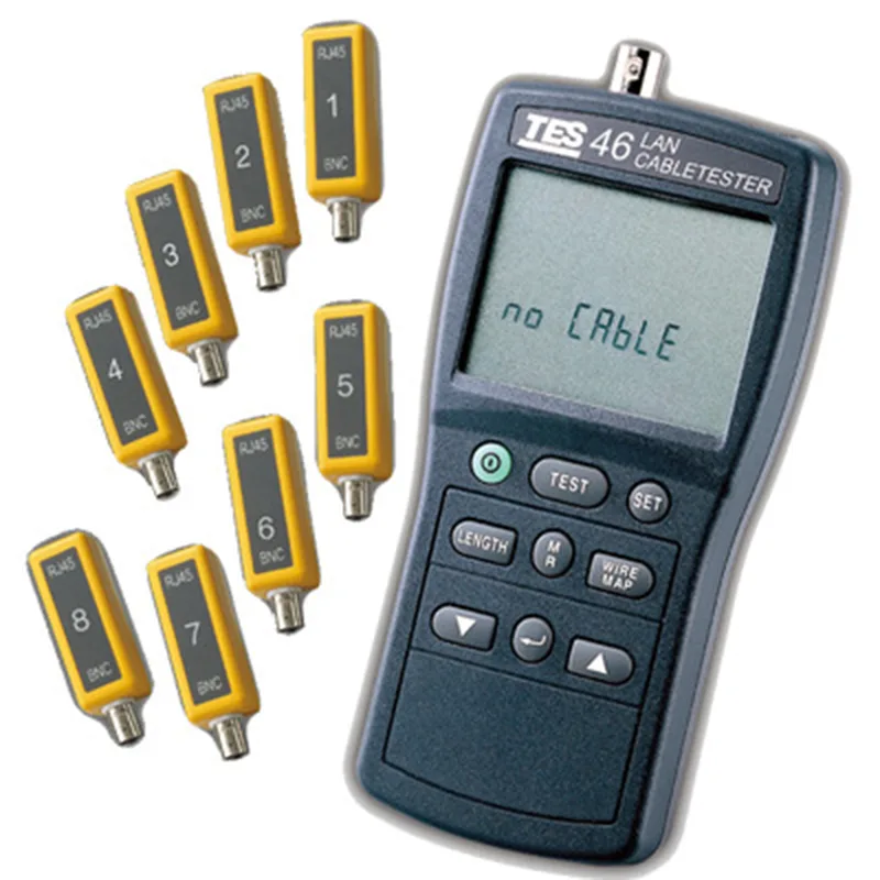 Red handheld cable tester unit with LCD display