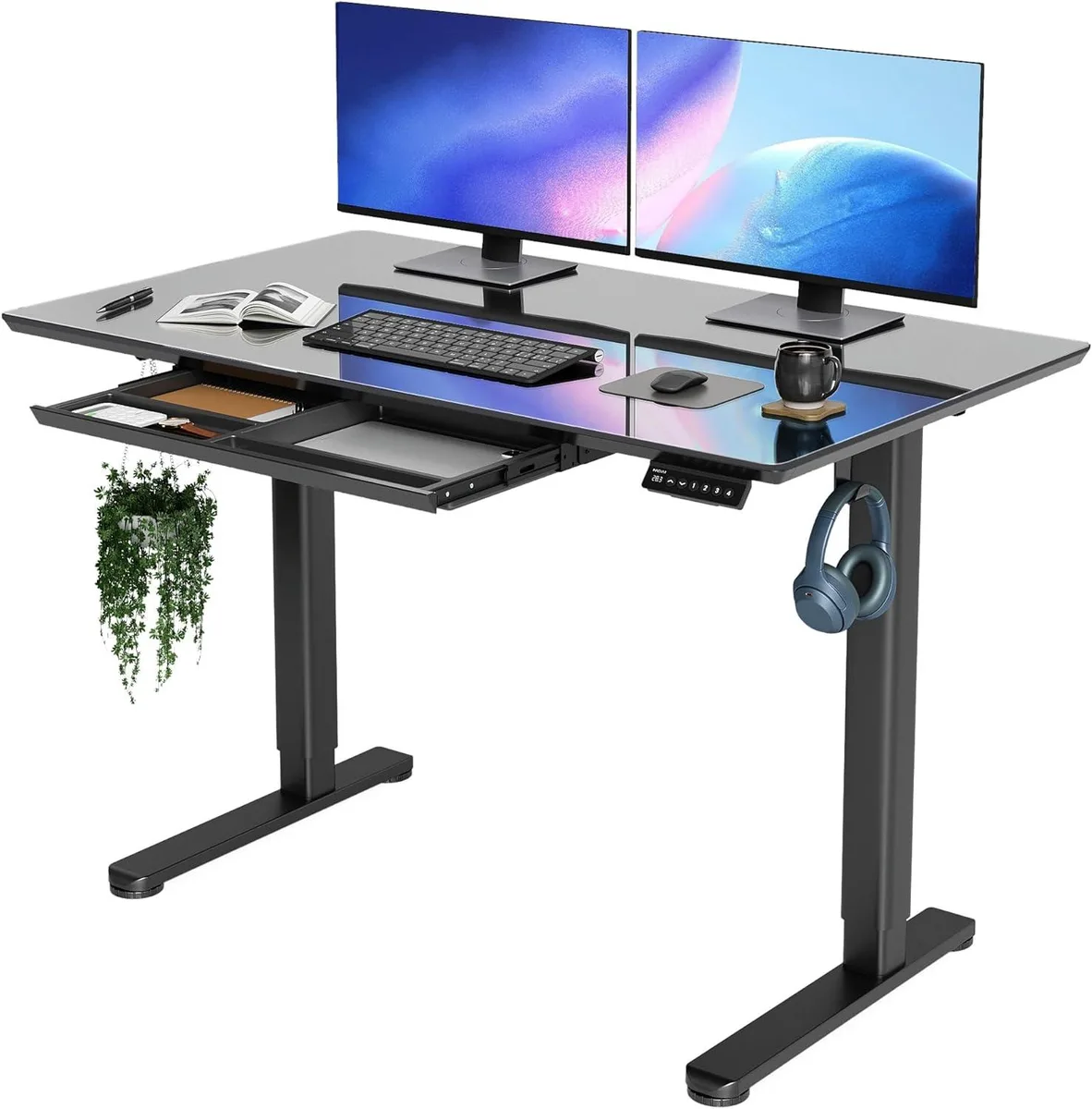 BFKK BFKK Glass Standing Desk with Drawers 48×24 Inch Black — product photo