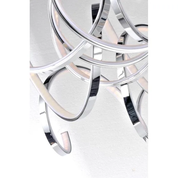 Polished chrome pendant with corkscrew metal bands and 3000K LED, 29 inches wide