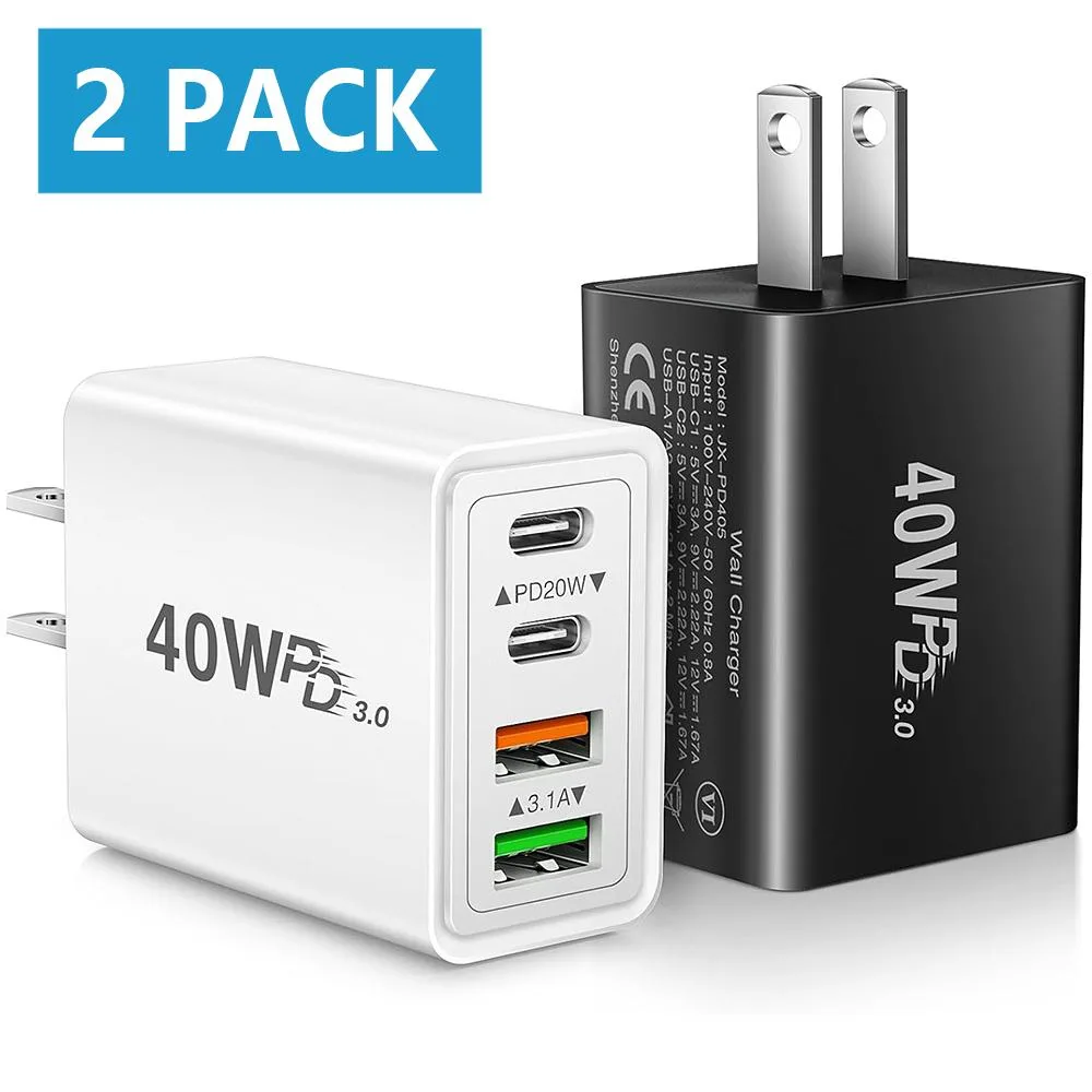 SMA SMA 40W 4-Port USB-C/A Wall Charger 2-Pack Black White — product photo
