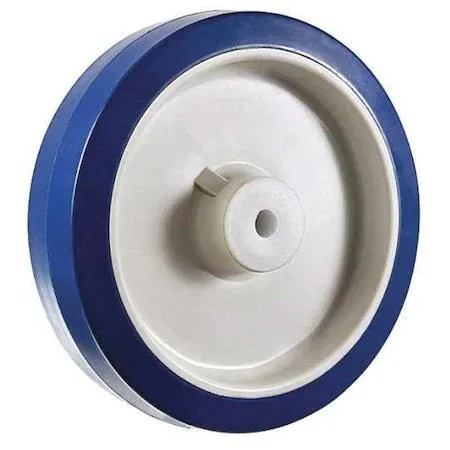White polyurethane caster wheel with grey core and Delrin bearing visible