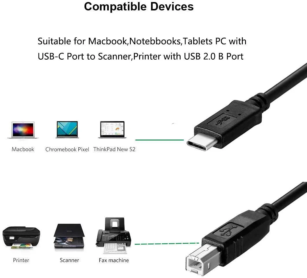 DIVI DIVI USB-C to USB-B printer cable 6.6 ft — product photo