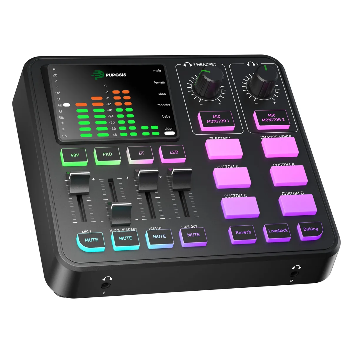 PUPGSIS T12-Black Audio Mixer 48V Phantom Power Bluetooth 5.3 4 Channel — product photo