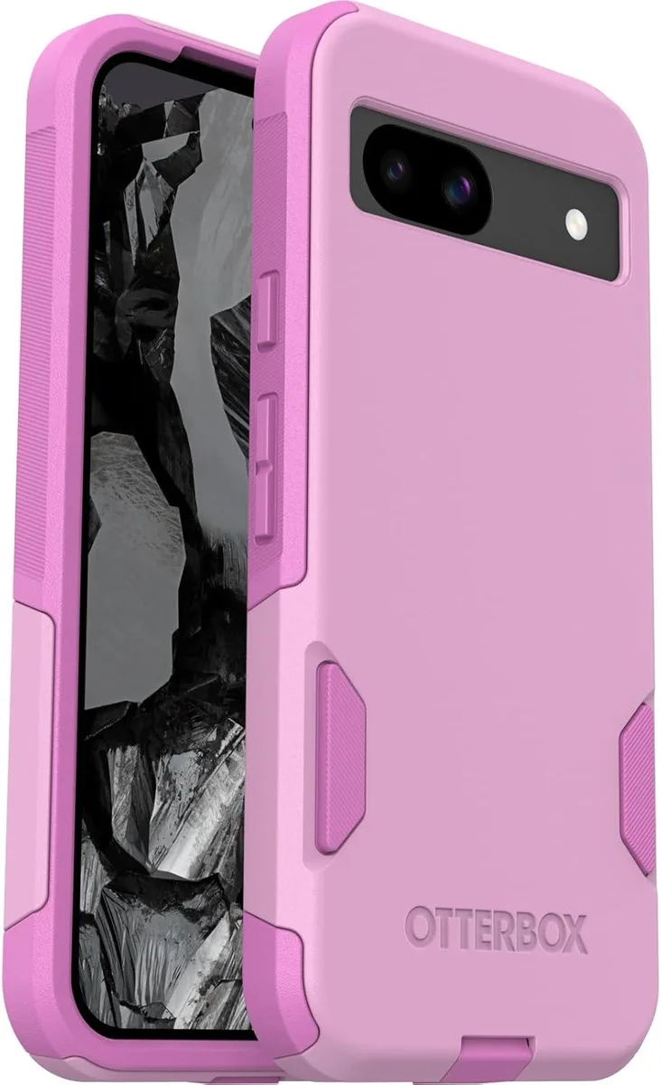 OtterBox Commuter Series case for Pixel 8a in Run Wildflower pink with dual-layer construction and textured sides