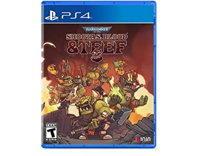 Blue PS4 game case with Warhammer 40000 Shootas Blood Teef cover art