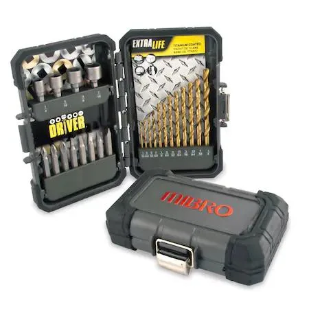 MIBRO 24-piece titanium drill and screwdriver bit set in heavy-duty MBX case