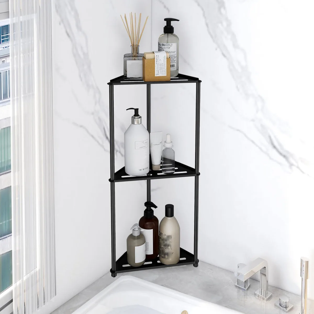  XEENEW 3 Tier Corner Shower Caddy Black 22.8 x 11.4 x 8.3 in — product photo