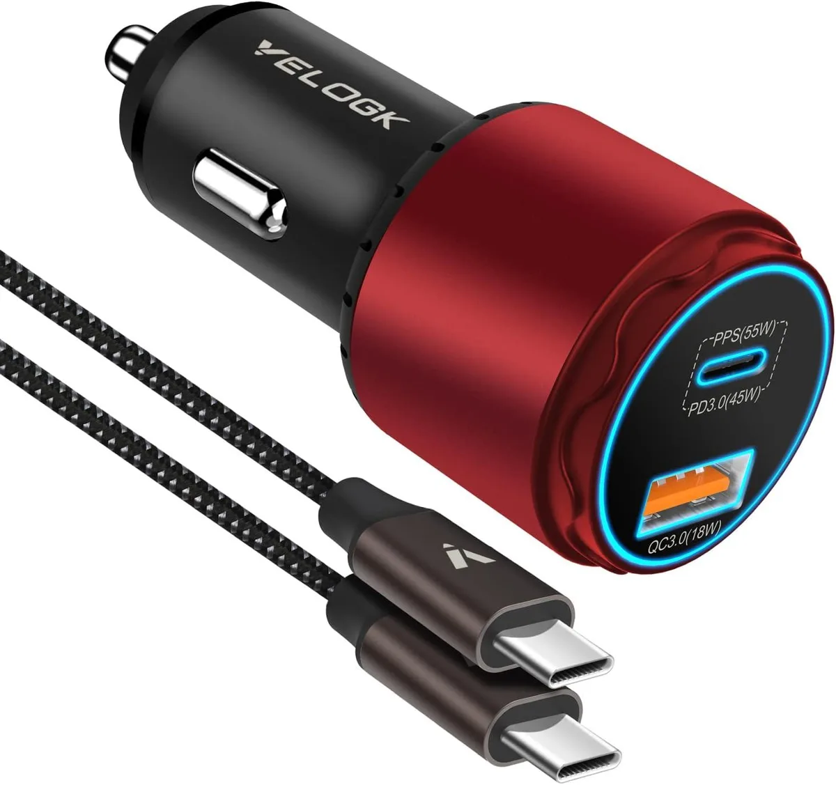PISKEKAT PISKEKAT 73W Turbo USB-C Car Charger 55W PPS 45W PD 18W QC3.0 Red — product photo
