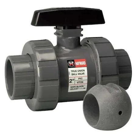 White PVC true-union ball valve with tee handle