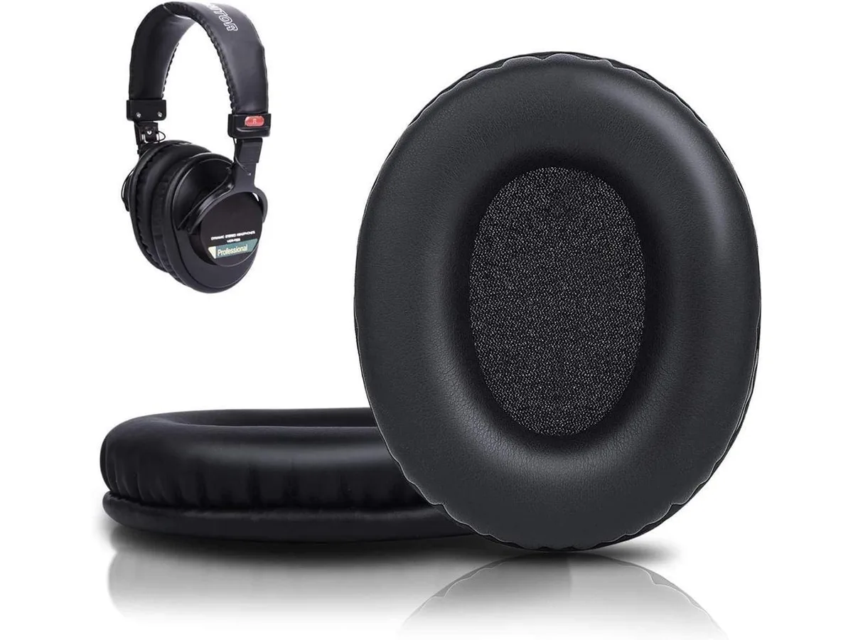 Pair of black protein leather earpads with high-density foam for Sony headphones