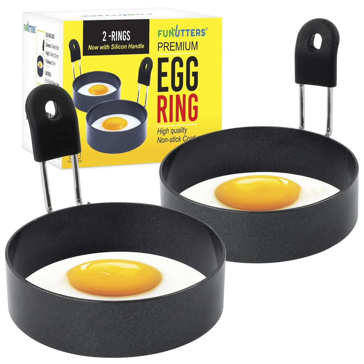 Black stainless steel egg ring, 3.5 inch diameter, foldable handle