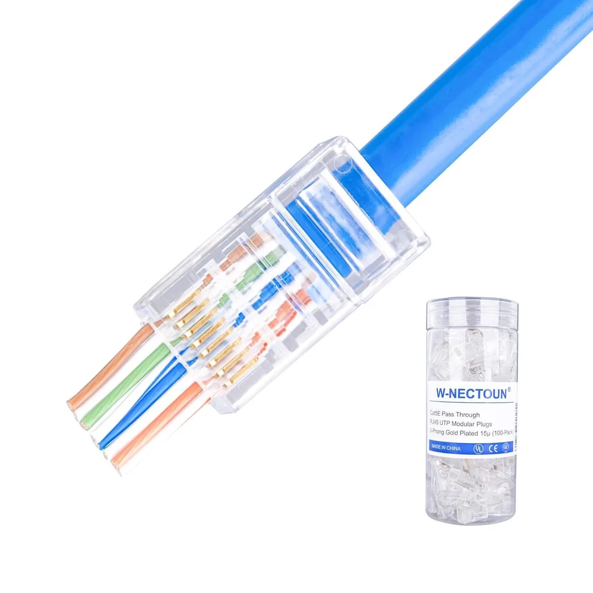 BFKK BFKK Cat5e Pass-Through RJ45 Connectors 100-Pack 15µ Gold 24-26 AWG — product photo