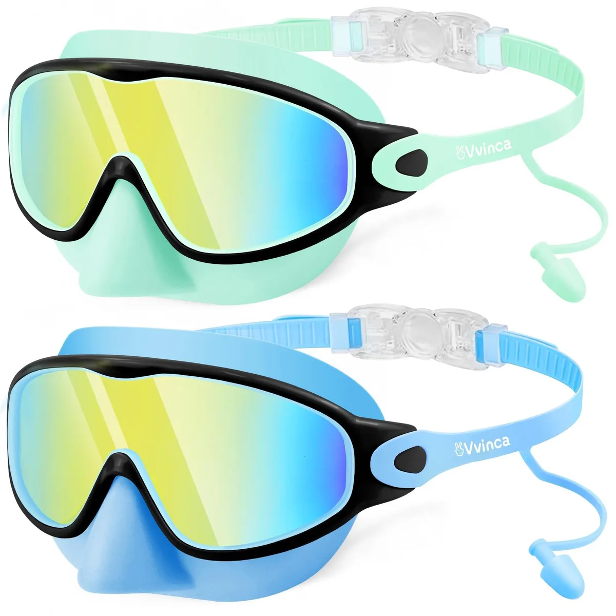  Vvinca Kids Swim Goggles 2 Pack Blue with Nose Cover and Earplugs Age 3-12 — product photo