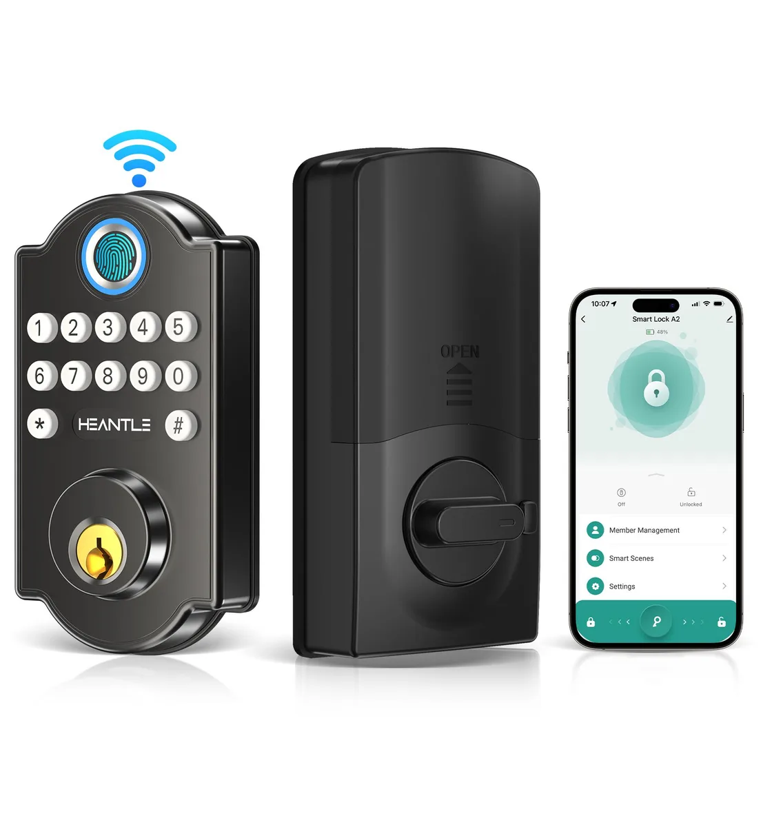 HEANTLE HEANTLE Smart Door Lock WiFi Fingerprint Keypad Matte Black — product photo