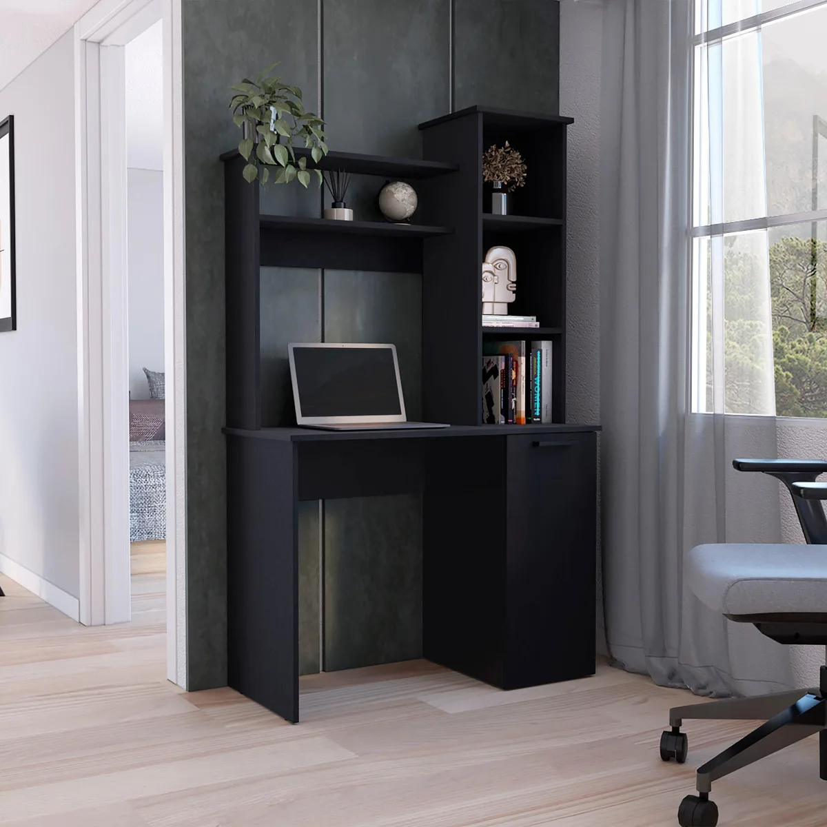 tuphen tuphen Muncy Computer Desk with Hutch and Door Cabinet White 25.8x17.7 — product photo