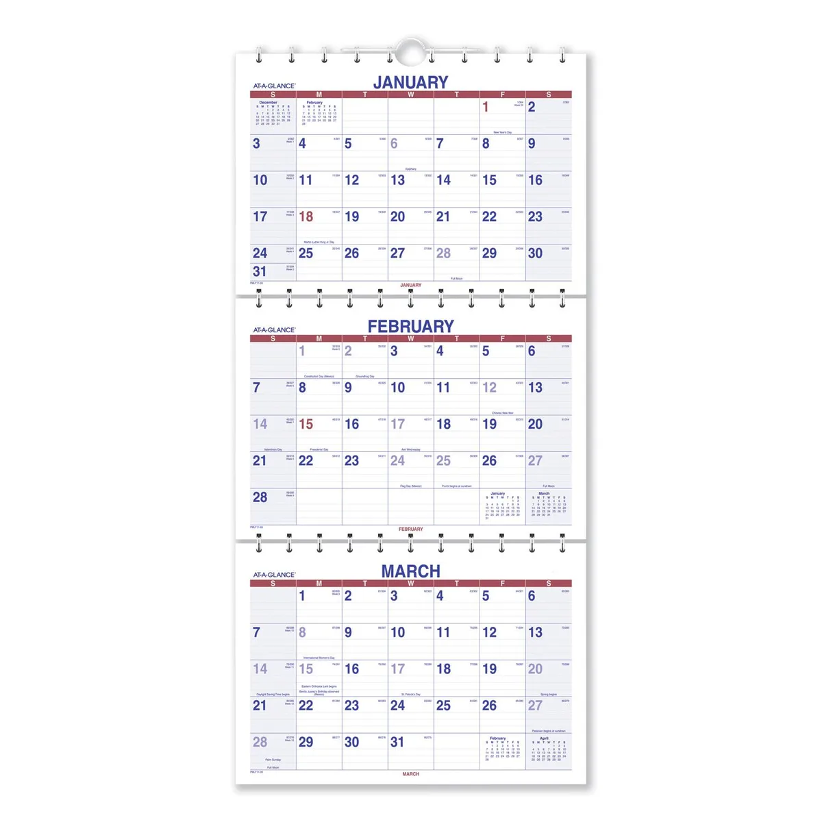 AT-A-GLANCE AT-A-GLANCE Move-A-Page Three-Month Wall Calendar 12 x 27 2021 — product photo