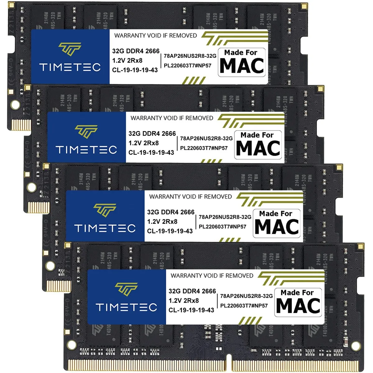 Timetec Timetec 128GB (4x32GB) DDR4 2666MHz CL19 260-Pin SO-DIMM laptop RAM for iMac 20,1 / 20,2 / 19,1 — product photo