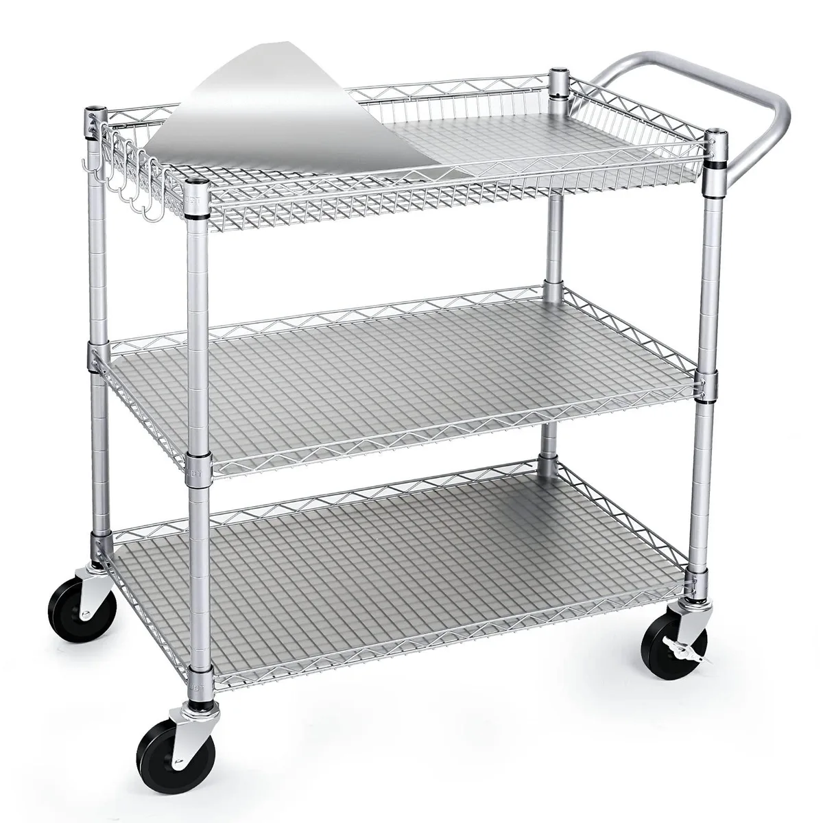  Mind Reader Utility Cart 990 lbs 3-Tier Gray Metal 35.63x18.1x33.93 in — product photo