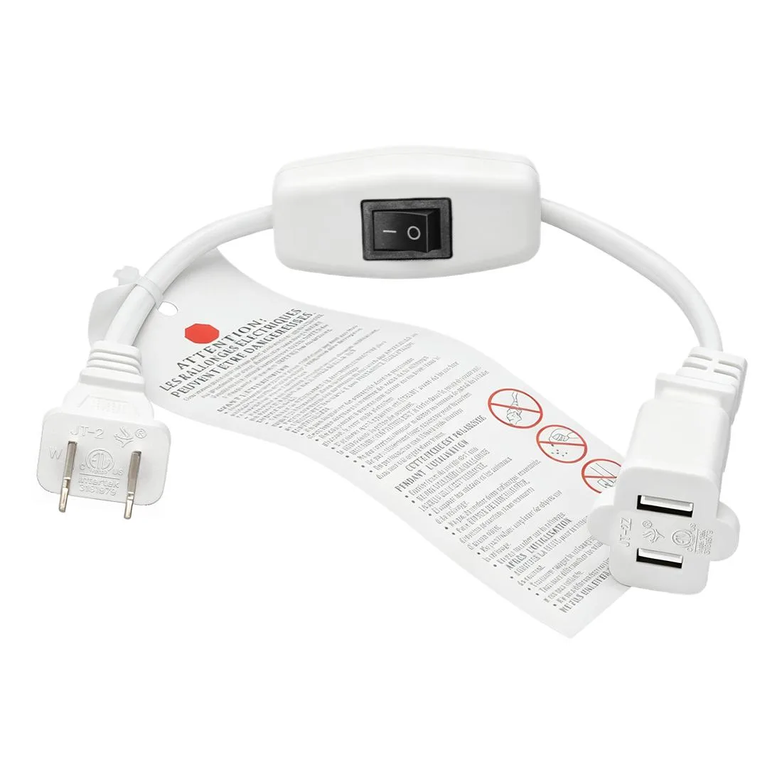 TeKit TeKit White 1ft 2-Prong Polarized Power Extension Cord with Switch 16AWG 125V — product photo