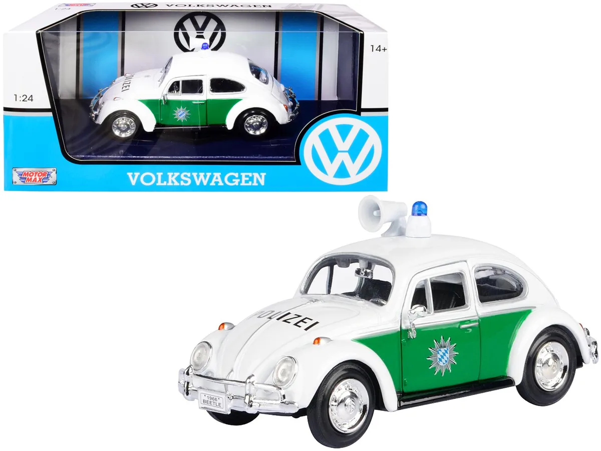 MOTORMAX MOTORMAX 1966 Volkswagen Beetle German Police White Green 1/24 Diecast hobby collectible — product photo