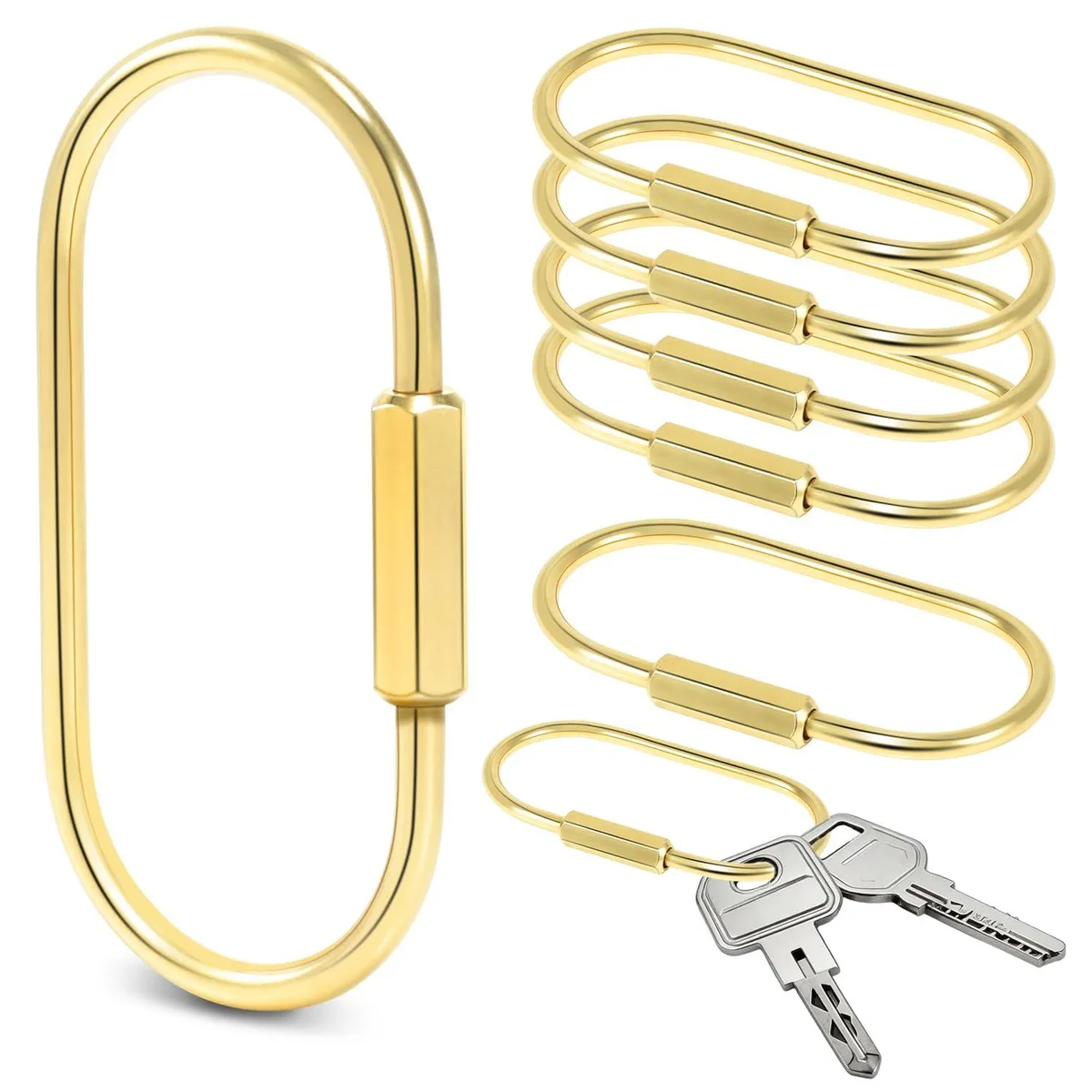  CooBigo 6 Pack Brass Keyholder Gold Carabiner Clip Screw Lock 60mm x 30mm — product photo