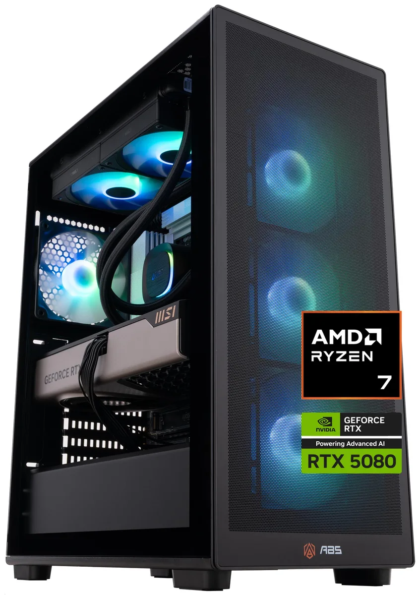 ABS ABS SR9800X3D50802 gaming PC Ryzen 7 9800X3D RTX 5080 32GB 2TB — product photo