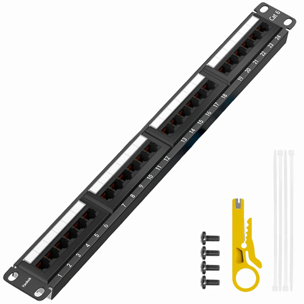 Yankok Yankok CAT6 24-Port Patch Panel 1U 19in Unshielded with Mini Punch Down Tool — product photo