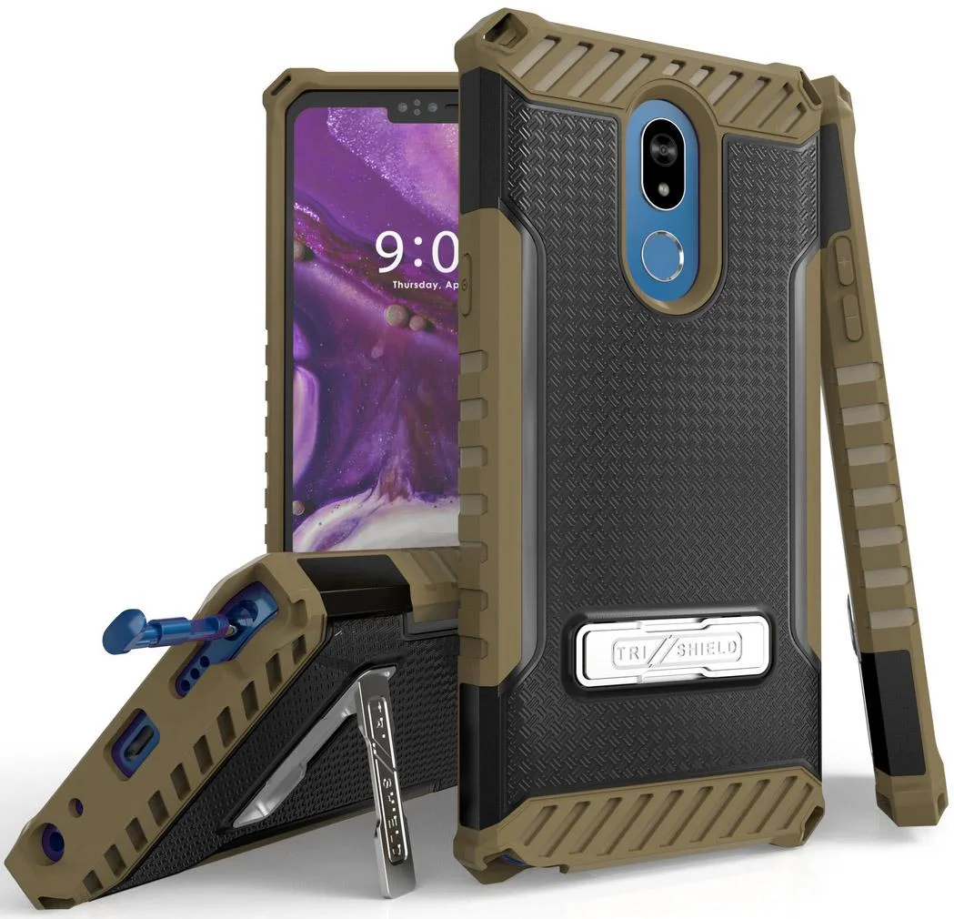 Nakedcellphone Nakedcellphone Tri-Shield Kickstand Case + Lanyard Strap Brown for LG Stylo 5 — product photo